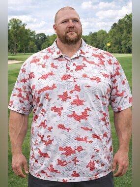 Bobby Jones Golf Polo Shirt 3XL Red Gray Camo Performance Short Sleeve